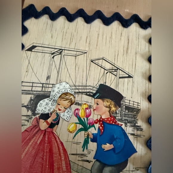 Vintage Wood Post Card 1974 From Holland And Germany Dutch Children Wall Decor - Picture 7 of 7